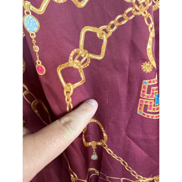 Susan Graver Regular Printed Charmeuse Button-Front Tunic Dark Cranberry Small - Picture 8 of 12